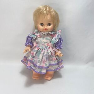Vintage 1972 Horsman Doll 12" Open Close Eyes Blonde Hair Purple Dress Kiss Me